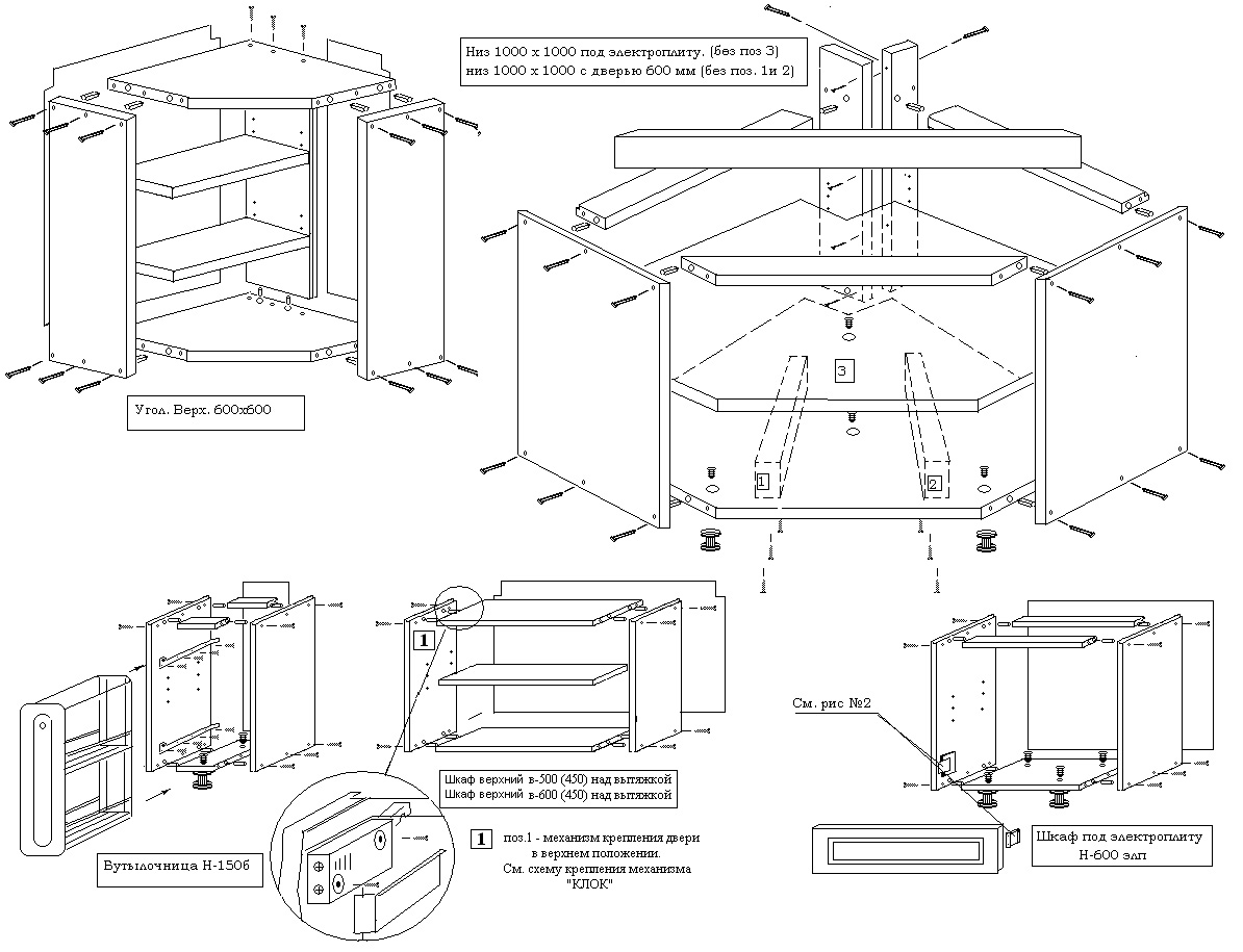 Схема сборки углового кухонного шкафа