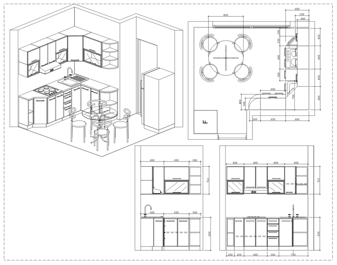 Чертеж кухни проекция сбоку